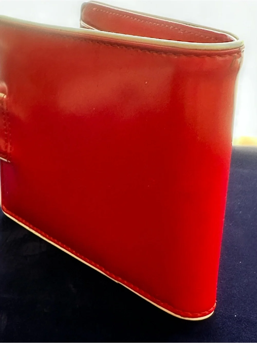 Prada Red Leather Card Holder with Cream Trim